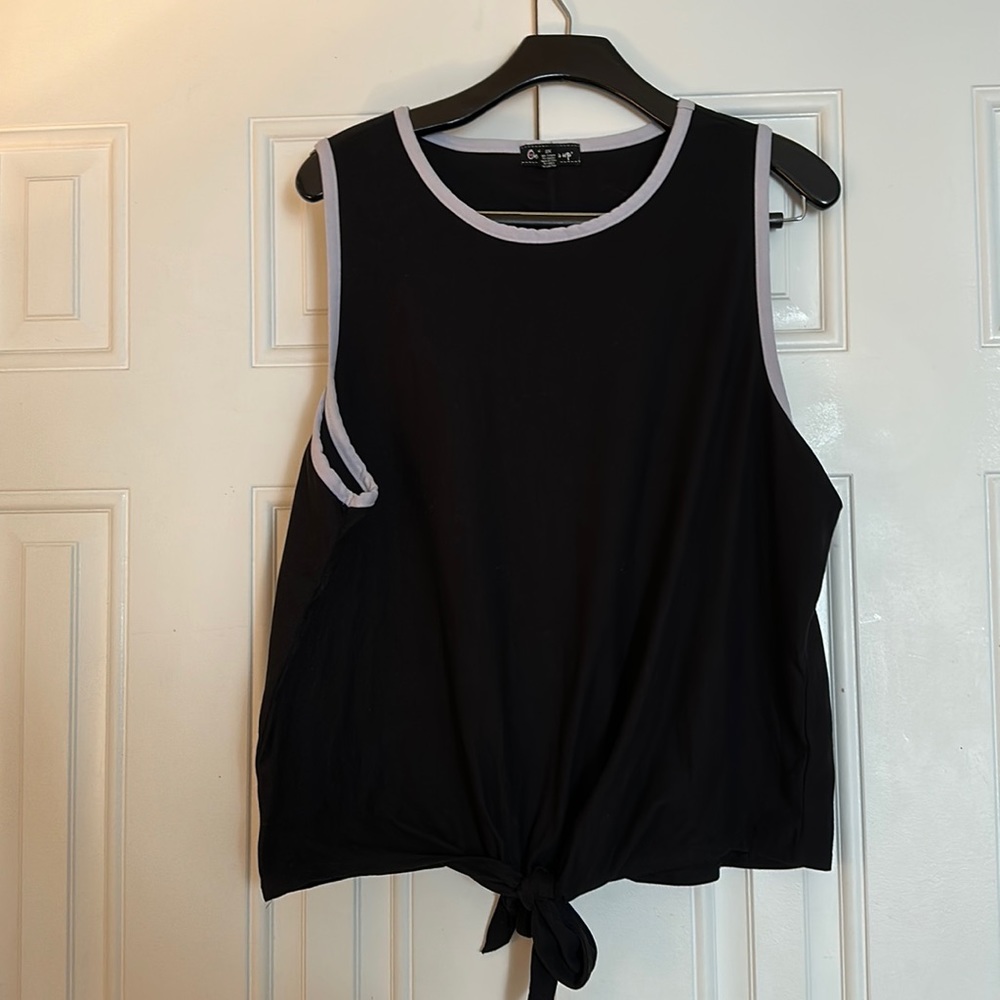 Black and White One Step Up tank top with tie in front